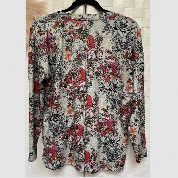 Tribal Floral Lightweight Gray Red Sweatshirt Size S / P - Picture 3 of 5